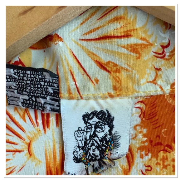 Vintage Kennington Hawaiian Tropical Print Button Up Shirt Dragon Print Orange - Picture 6 of 11